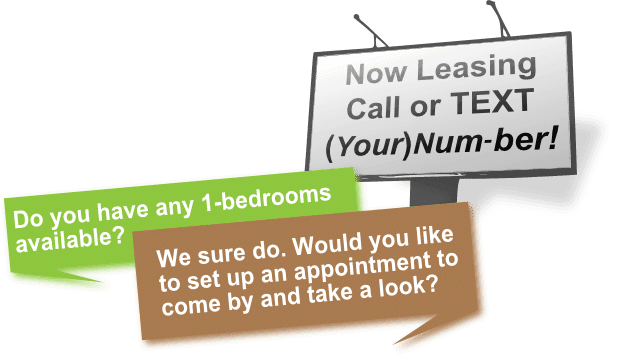 Business texting example — property management leasing inquiry and response via SMS