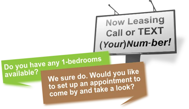 Business texting example — property management leasing inquiry and response via SMS