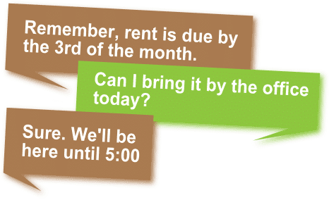 Business texting example — rent reminder and tenant response via SMS
