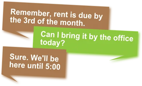 Business texting example — rent reminder and tenant response via SMS