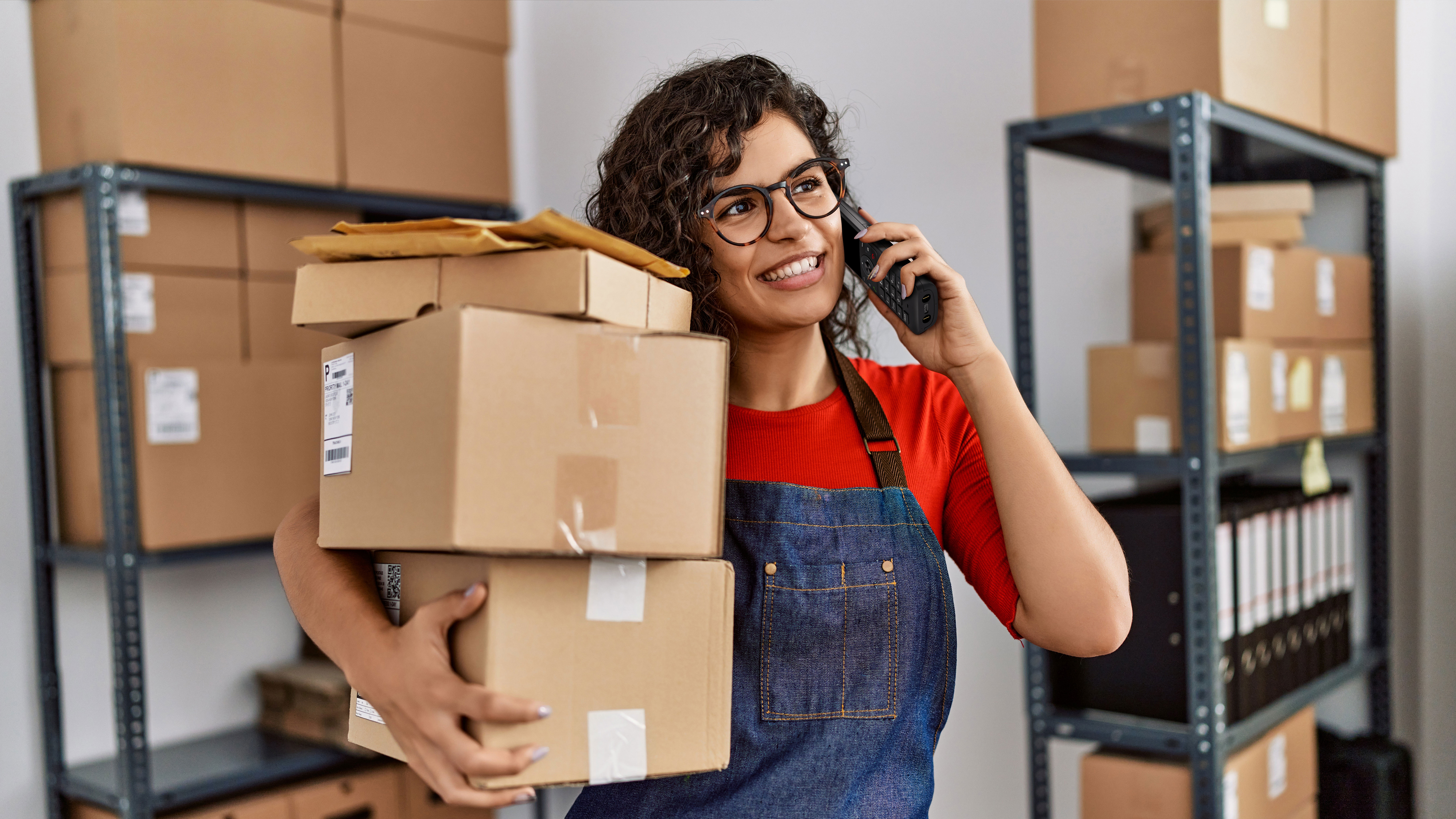 Small business owner on the phone — AI receptionist handles overflow calls after hours and on weekends