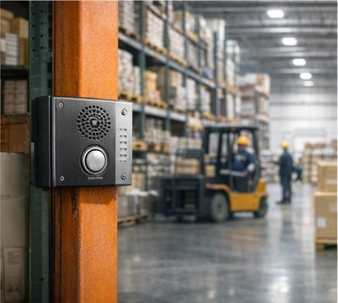 Warehouse loading dock gate with video door entry intercom