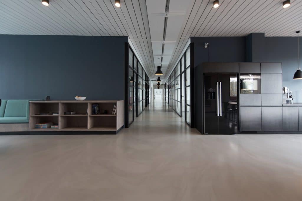 Modern office with multi-line phone system on desk